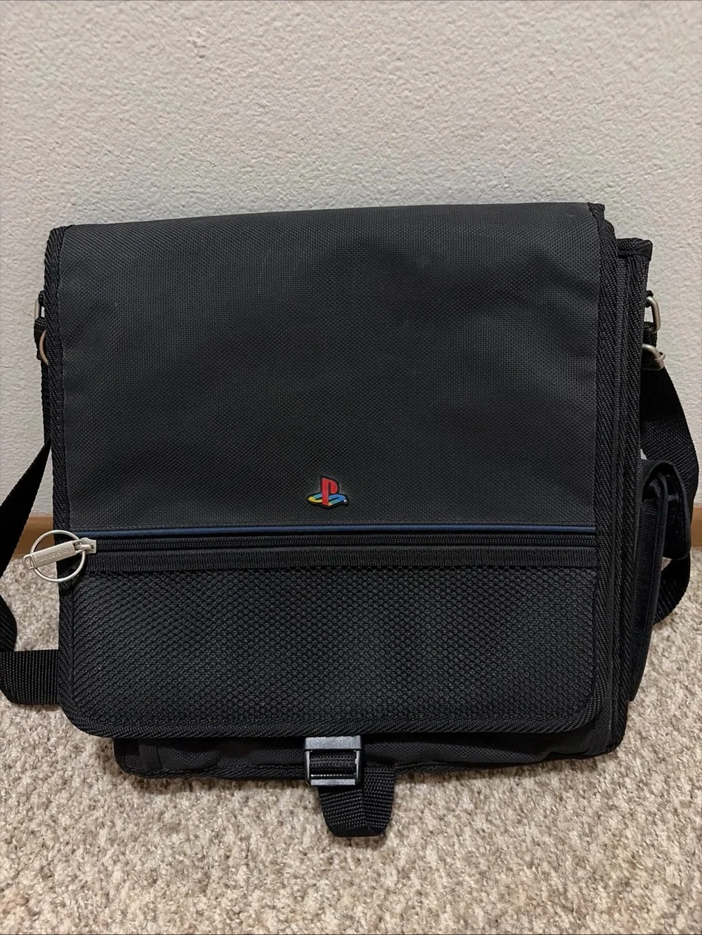 Vintage Sony Black Messenger Bag – Iconic Gaming Logo